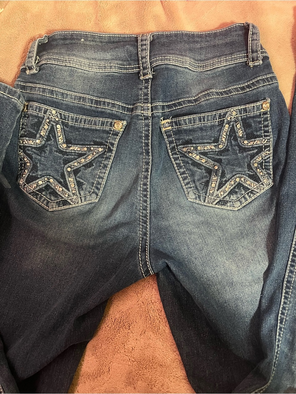 Women’s Dark Blue Boot Cut Jeans with Star-Embellished Back Pockets